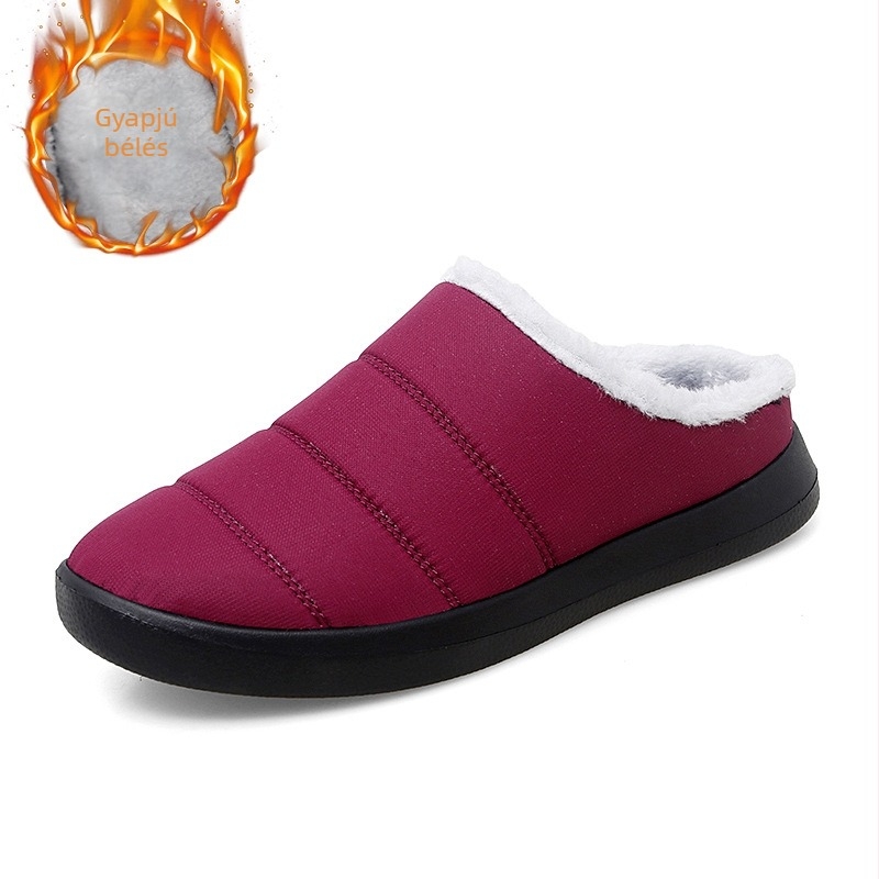 Plusz méret téli pamut papucs fleece bélés, nőknek, könnyű, zárt orr, puha talp, Velcro-zár