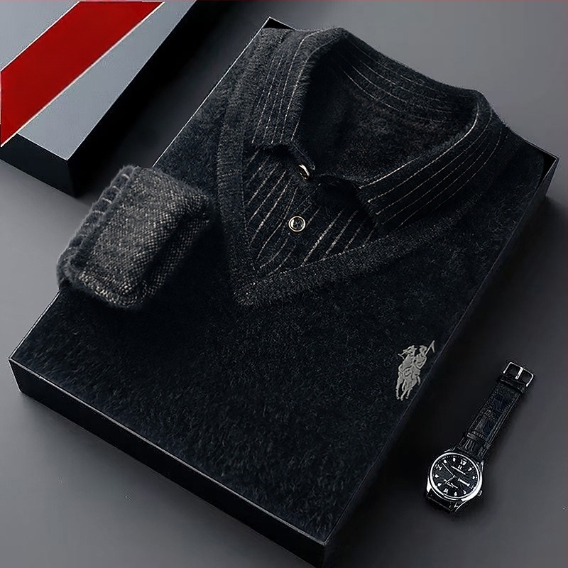 Fleece bevonat, vastag műszőrme-hatású férfi pulóver, két részes téli meleg alapfelső