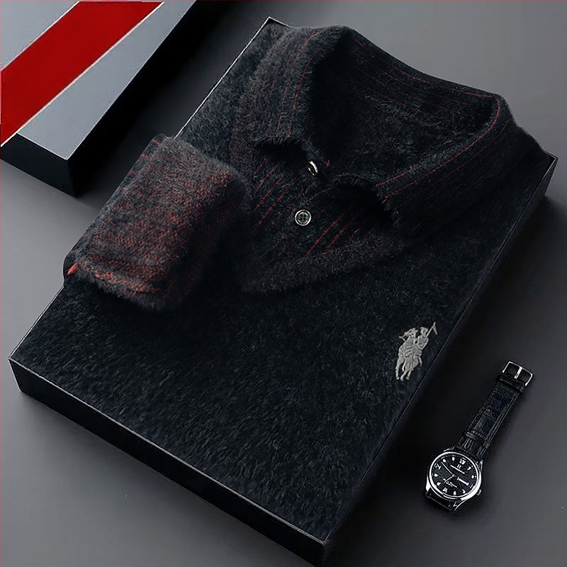 Fleece bevonat, vastag műszőrme-hatású férfi pulóver, két részes téli meleg alapfelső