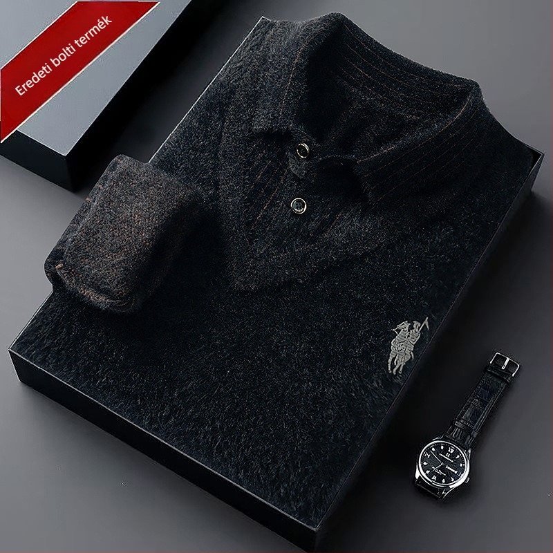 Fleece bevonat, vastag műszőrme-hatású férfi pulóver, két részes téli meleg alapfelső