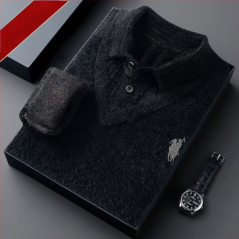 Fleece bevonat, vastag műszőrme-hatású férfi pulóver, két részes téli meleg alapfelső