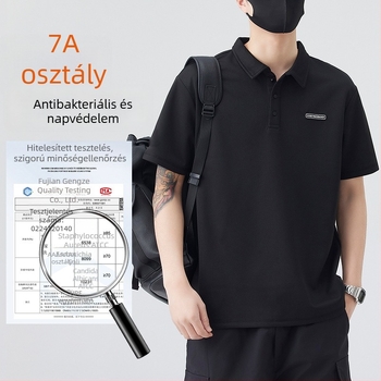 Nyári pamut polo rövid ujjú, laza szabás, csíkos mintázat, paneles dizájn