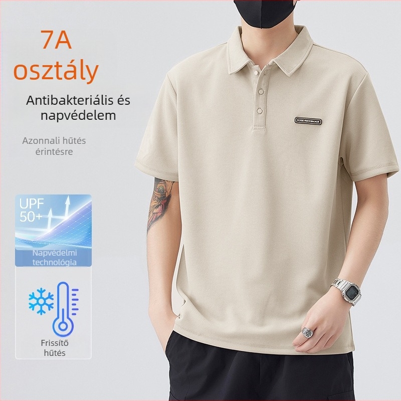 Nyári pamut polo rövid ujjú, laza szabás, csíkos mintázat, paneles dizájn