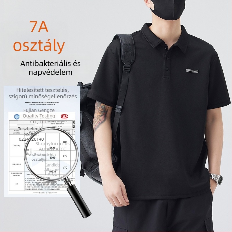Nyári pamut polo rövid ujjú, laza szabás, csíkos mintázat, paneles dizájn