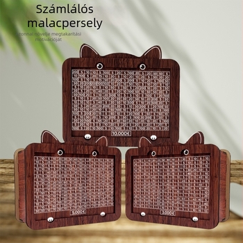 Fából készült persely számlálóval, aranyos fül-dizájnnal, otthoni dekoráció