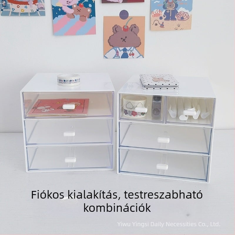 INS-stílusú asztali tároló doboz, háromszintes integrált rendszerező diákszobához, átlátszó, kozmetikumok és irodaszerek számára