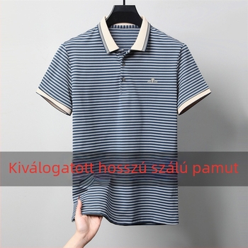Férfi csíkos rövid ujjú polo, könnyű üzleti viselet