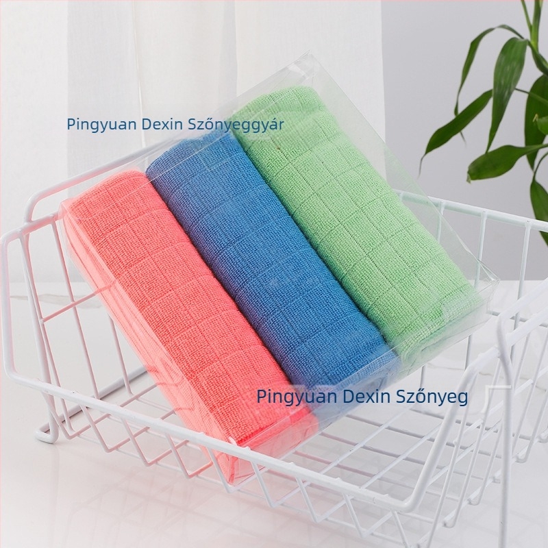 Sűrű szövésű mikroszálas tisztító kendő üveg- és tükörfelületekhez, négyzet alakú konyhai textil
