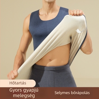 Férfi téli varrat nélküli termo mellény fleece béléssel, vastag fehér alapszövetes felső