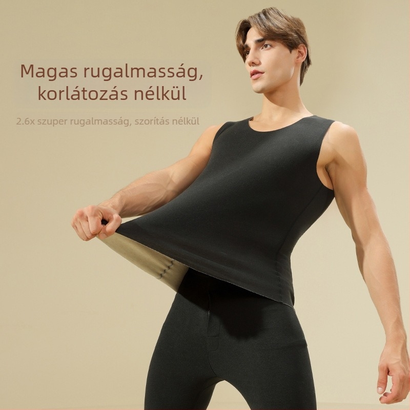 Férfi téli varrat nélküli termo mellény fleece béléssel, vastag fehér alapszövetes felső