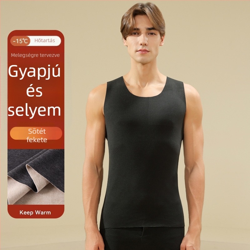 Férfi téli varrat nélküli termo mellény fleece béléssel, vastag fehér alapszövetes felső
