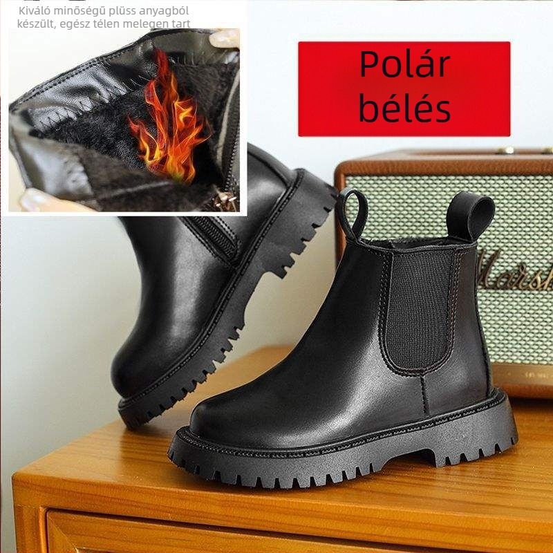 Gyerek Martin csizma mikroszálas bőrből, vastag talppal, téli cipő 1–3 éveseknek, fleece bélés