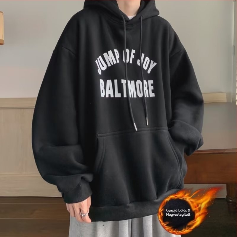 Amerikai stílusú, nehéz kapucnis pulóver férfiaknak, őszi-téli, vintage laza szabás, fleece-béléssel
