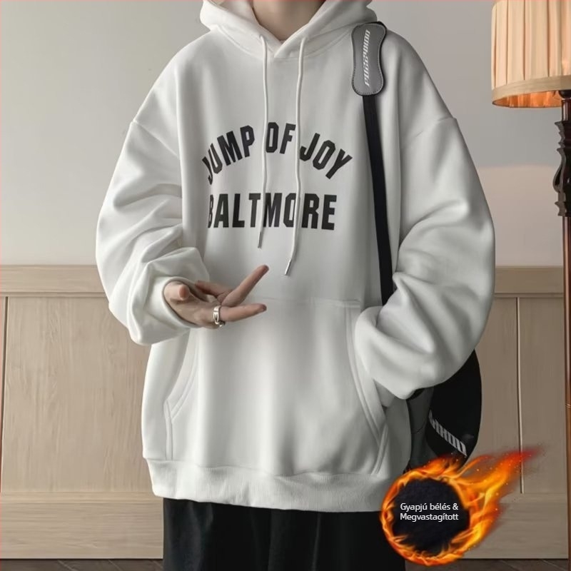Amerikai stílusú, nehéz kapucnis pulóver férfiaknak, őszi-téli, vintage laza szabás, fleece-béléssel