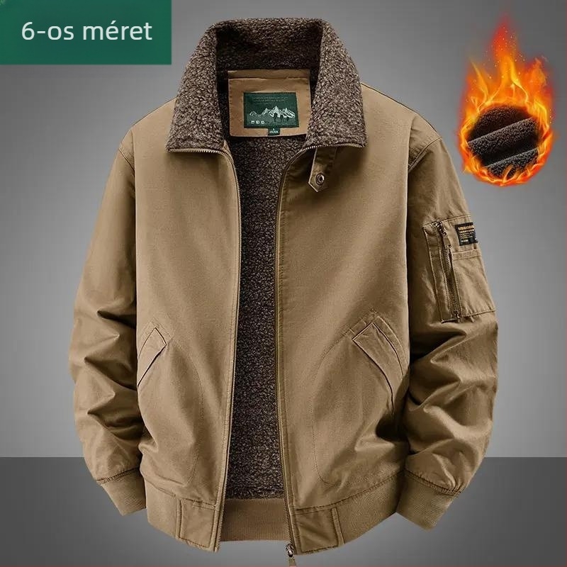 Férfi téli kültéri pamut dzseki fleece-béléssel, vastag, szélálló és meleg