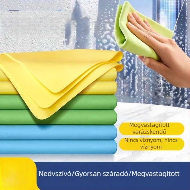 Mágikus tisztító rongy üveglapokhoz és tükrökhöz, csíkmentes, nedvszívó, otthoni használatra.