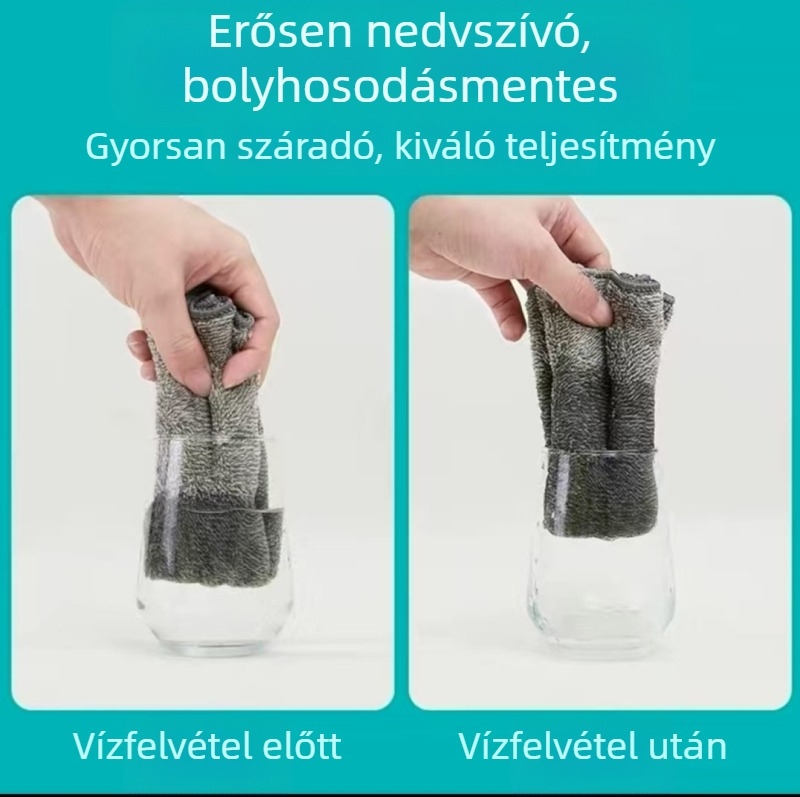 Vastag bambuszaktívált szén konyhai törölköző, olajálló, folteltávolító tisztító kendő