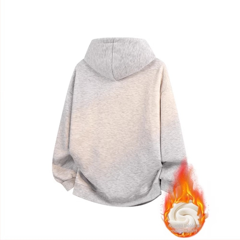 Férfiaknak és tiniknek kapucnis pulóver, vastag fleece-béléssel, egyszínű, laza szabású