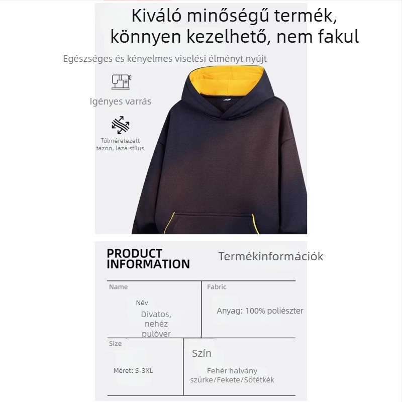 Férfiaknak és tiniknek kapucnis pulóver, vastag fleece-béléssel, egyszínű, laza szabású