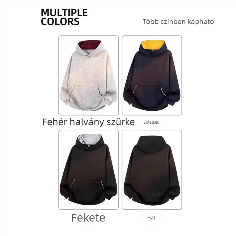 Férfiaknak és tiniknek kapucnis pulóver, vastag fleece-béléssel, egyszínű, laza szabású