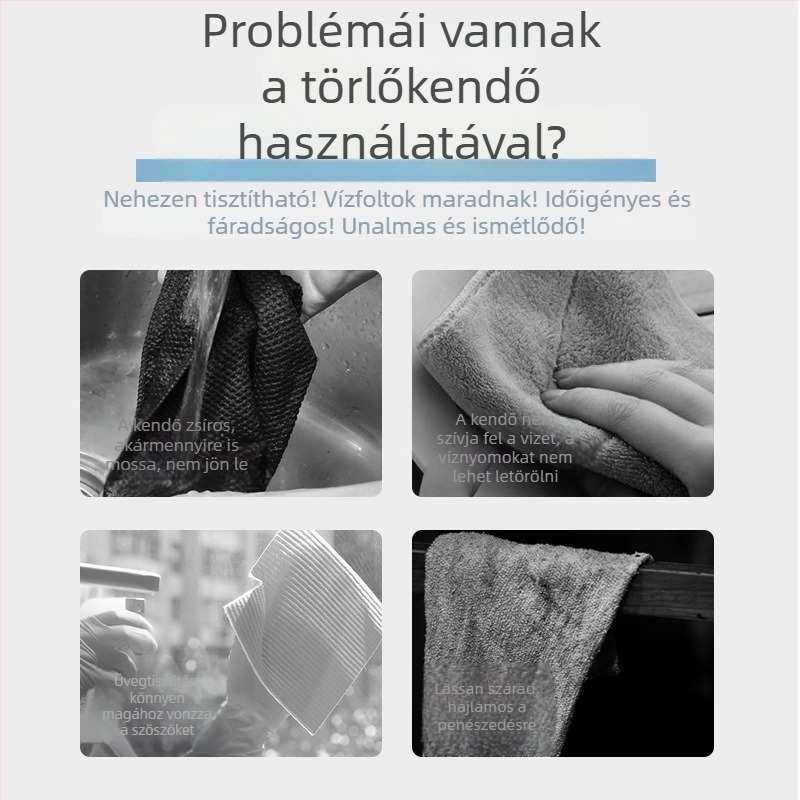 Mikroszálas üvegtisztító kendő, szálmentes, nedvszívó, ablakokhoz, tükrökhöz és szemüveghez