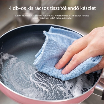 4 darabos konyhai mikroszálas törlőkendő kis kockás mintával, 30×40 cm, háztartási tisztító kendő