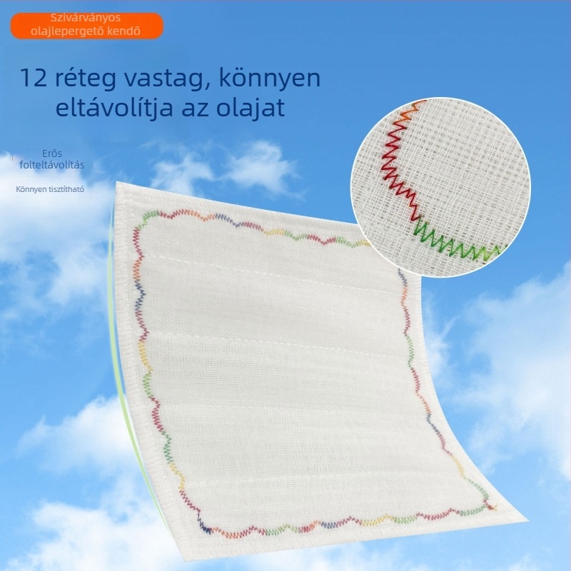 Rainbow olajtaszító konyhai kendő geometriai mintával, tapadásmentes és könnyen tisztítható, vastított olaj-eltávolító kendő, 100% pamut géz