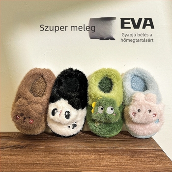 Plüss gyerek papucs téli, csúszásmentes talppal, meleg pamut beltéri papucs Panda mintával