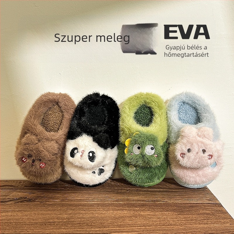 Plüss gyerek papucs téli, csúszásmentes talppal, meleg pamut beltéri papucs Panda mintával