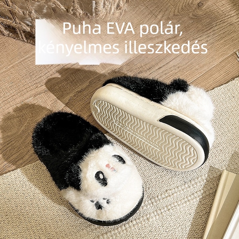 Plüss gyerek papucs téli, csúszásmentes talppal, meleg pamut beltéri papucs Panda mintával