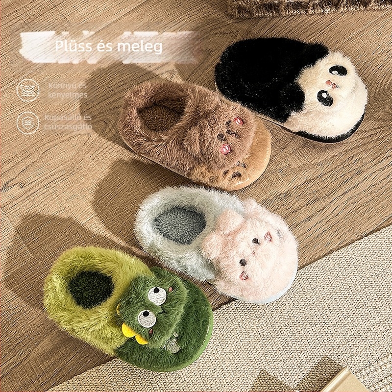 Plüss gyerek papucs téli, csúszásmentes talppal, meleg pamut beltéri papucs Panda mintával