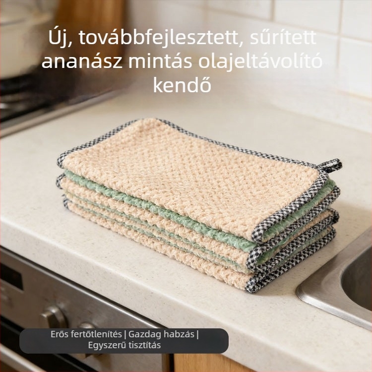 Korall velúr konyhai tisztítókendő ananász mintás kockás, akasztóval, vízfelvevő, olajat nem szív fel, könnyen tisztítható
