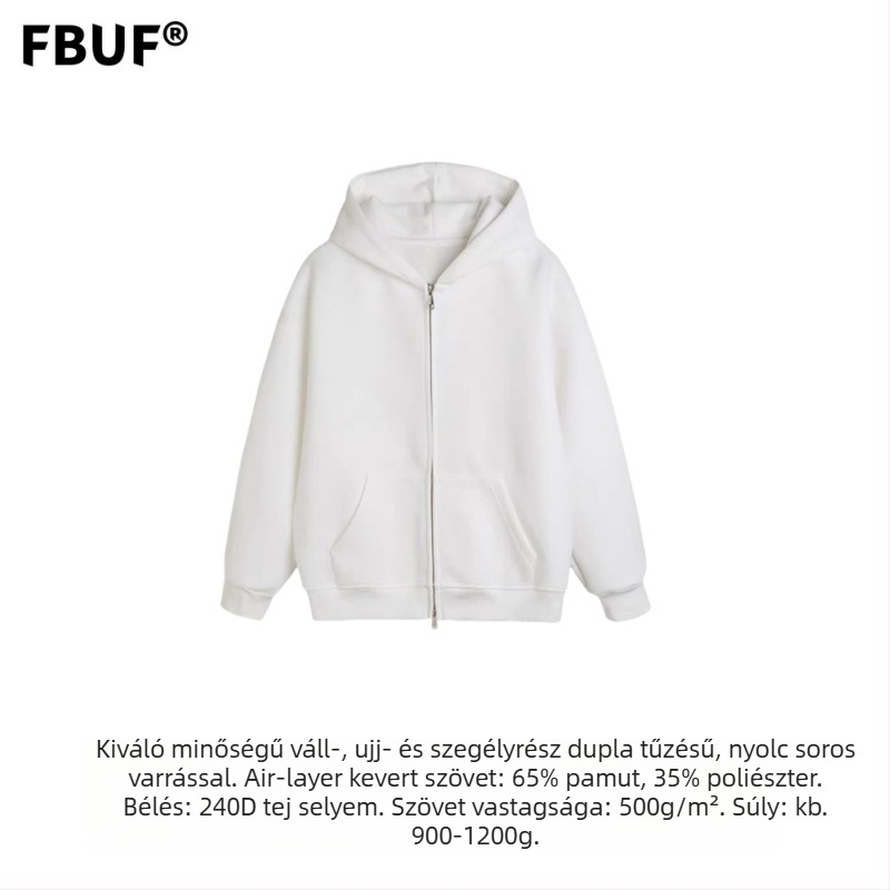 500 g súlyú amerikai retro oversize kapucnis dzseki kettős cipzárral, férfiaknak