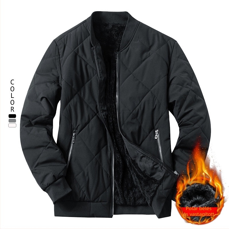 Férfi téli kabát fleece bélelt, pilóta stílusú bomber dizájn, laza szabású, nagy méretek, meleg