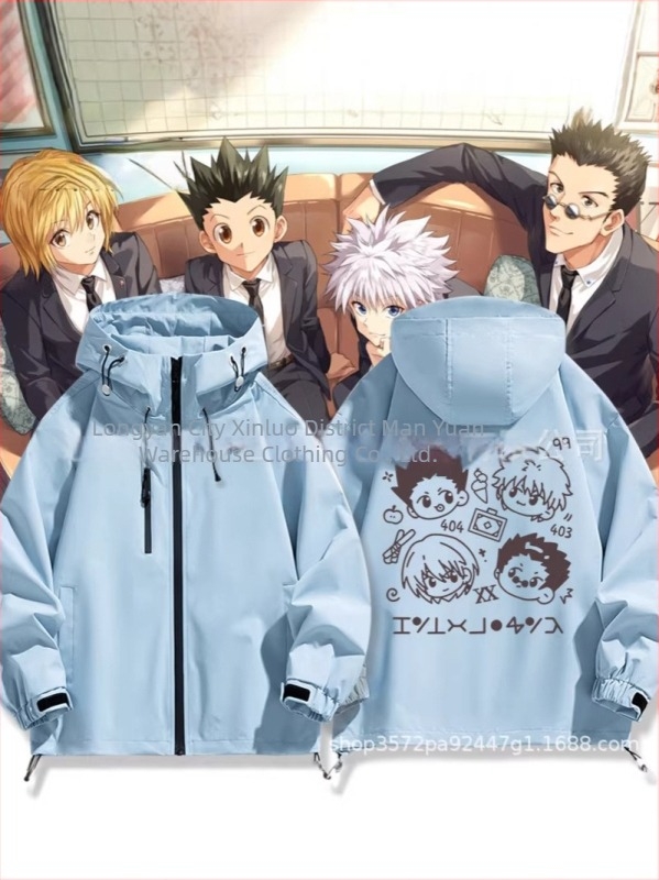 Férfi Killua-ihletésű dzseki Hunter x Hunter alapján, kültéri túrázáshoz, tavasszal és ősszel