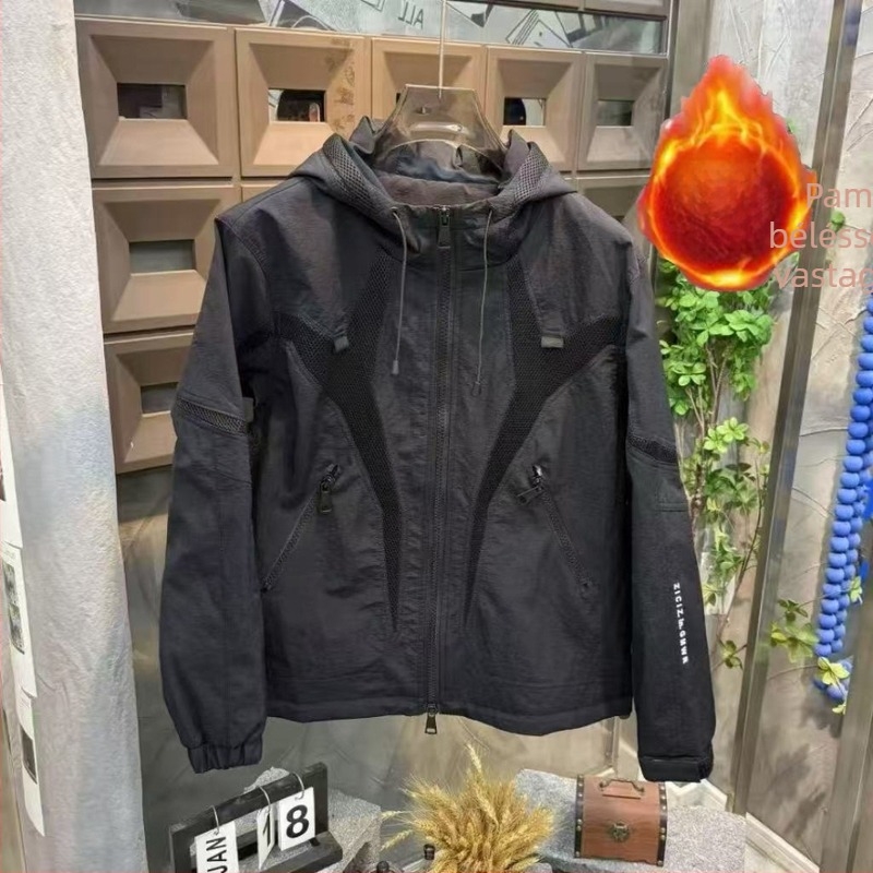 Férfi kapucnis steppelt kabát, vastag tömésű téli modell, workwear-stílusú
