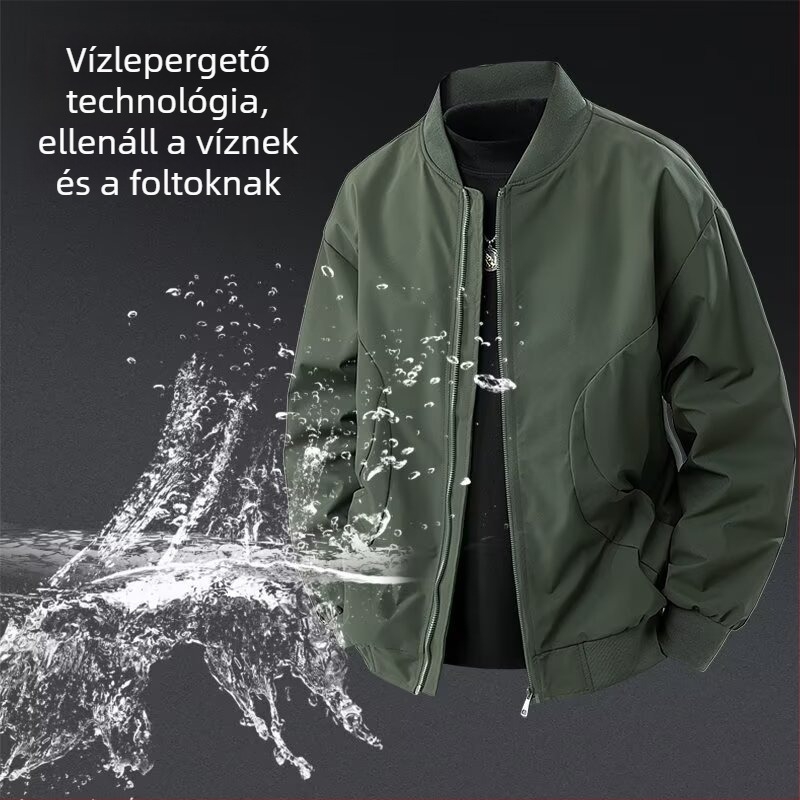 2025-ös új amerikai bomber dzseki férfiaknak, vékony, lazán szabott, állógalléros, cipzáros