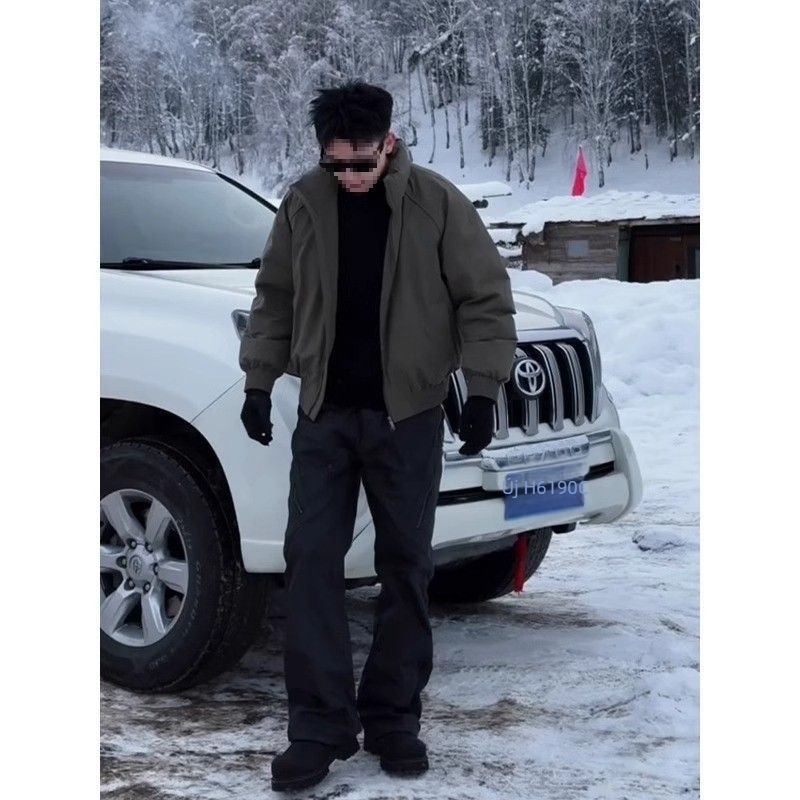 Férfi rövid pehelydzseki fehér kacsa downnal, állónyakú, téli vastag, meleg