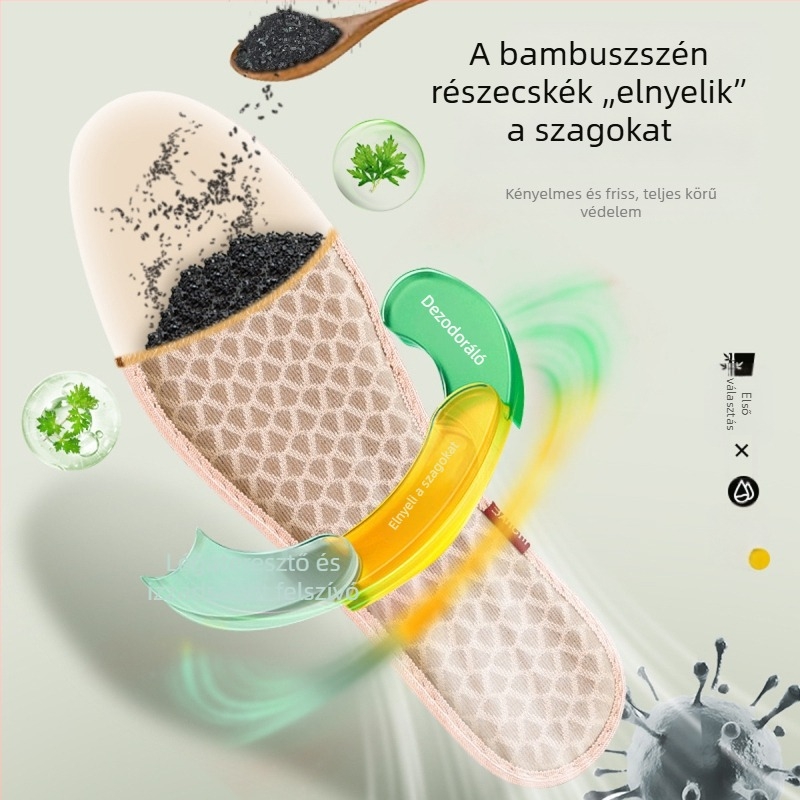 Bambuszszén talpbetét mindennapi cipőkhöz, puha talp, izzadságfelszívó, dezodoráló, légáteresztő, ütéscsillapító