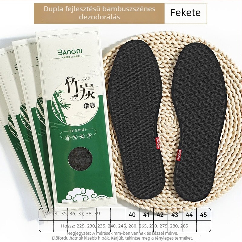 Bambuszszén talpbetét mindennapi cipőkhöz, puha talp, izzadságfelszívó, dezodoráló, légáteresztő, ütéscsillapító