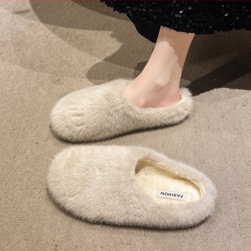 Női lapos talpú meleg slip-on papucs, őszi-téli 2025
