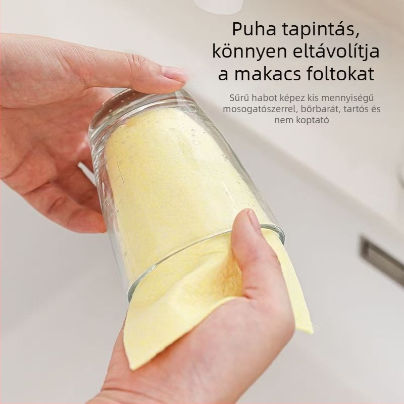 Sárga loofah konyhai törlőkendő, vastagított, edények tisztítására, zsírtalanító, szálmentes, nedvszívó