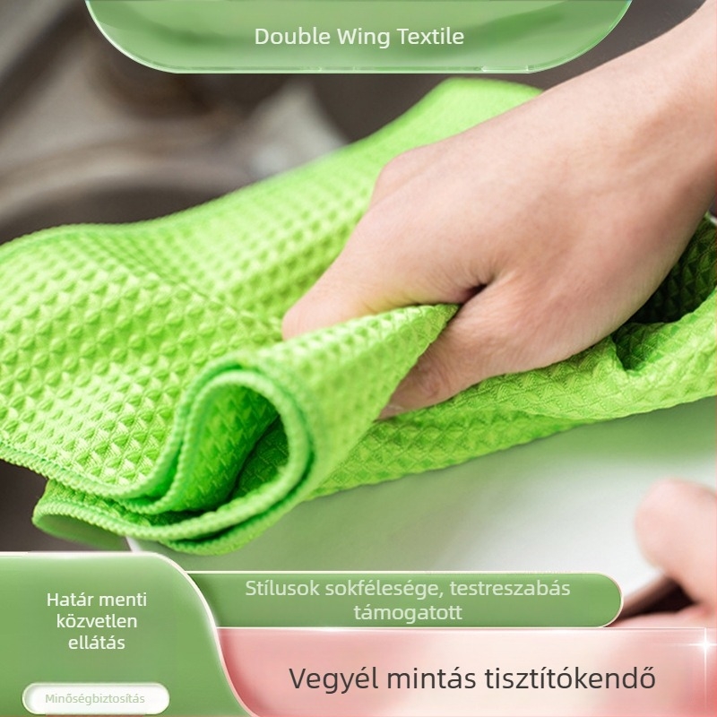 Waffle szövésű háztartási tisztítókendő, nedvszívó és szálmentes, kendő konyhához, fürdőszobához és bútorokhoz