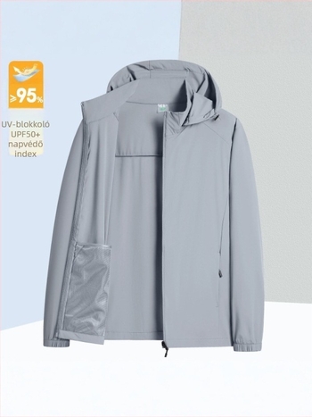 Nyári férfi UPF50+ lélegző Ice Silk anyagú levehető kapucnival ellátott vékony kabát