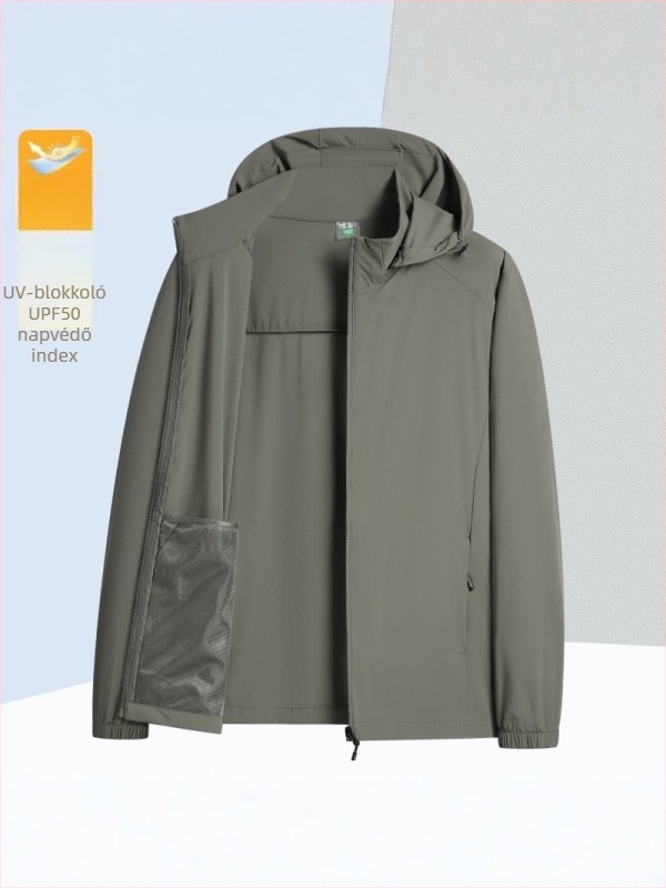 Nyári férfi UPF50+ lélegző Ice Silk anyagú levehető kapucnival ellátott vékony kabát