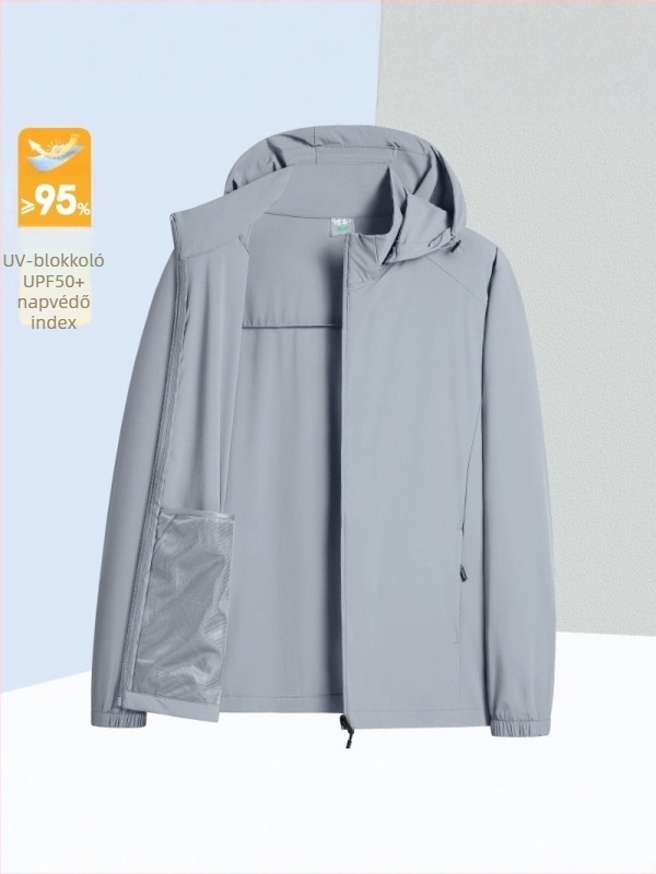 Nyári férfi UPF50+ lélegző Ice Silk anyagú levehető kapucnival ellátott vékony kabát