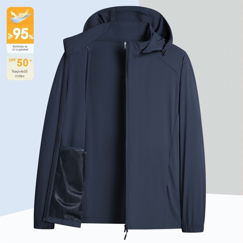Nyári férfi UPF50+ lélegző Ice Silk anyagú levehető kapucnival ellátott vékony kabát