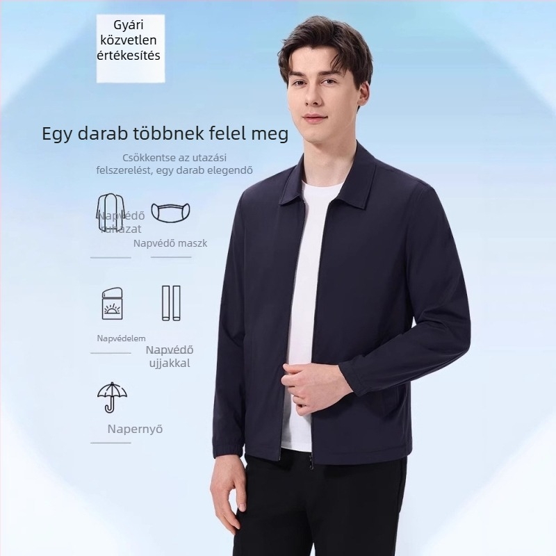 Férfi nyári ultra vékony üzleti dzseki napsugár elleni védelemmel, Ice Silk anyag, hétköznapi külsőruha