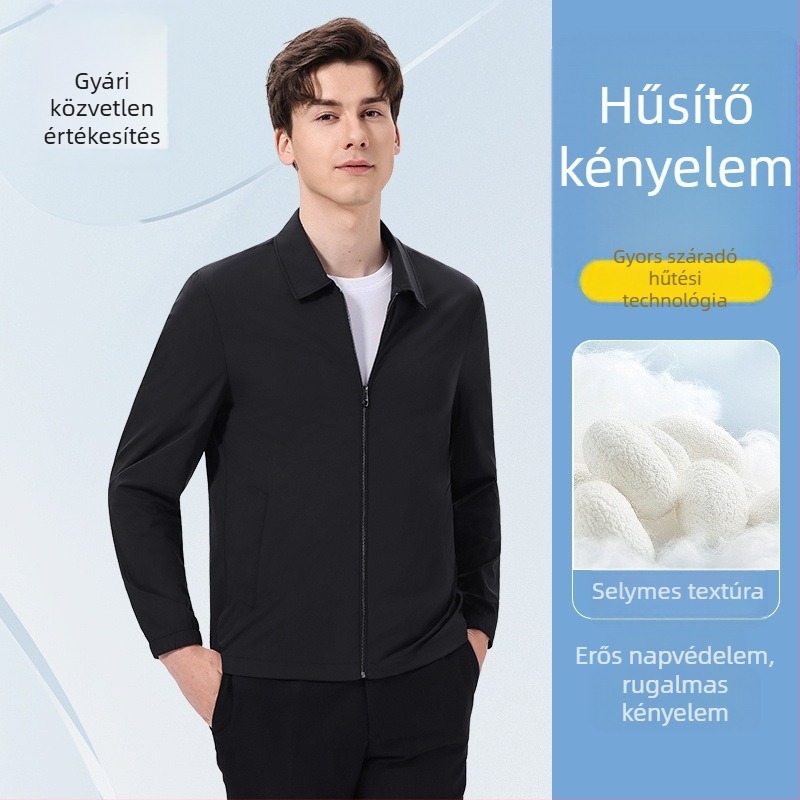Férfi nyári ultra vékony üzleti dzseki napsugár elleni védelemmel, Ice Silk anyag, hétköznapi külsőruha