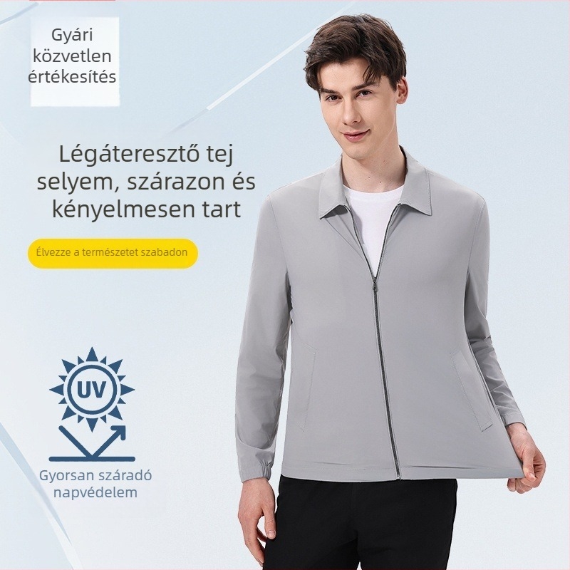 Férfi nyári ultra vékony üzleti dzseki napsugár elleni védelemmel, Ice Silk anyag, hétköznapi külsőruha